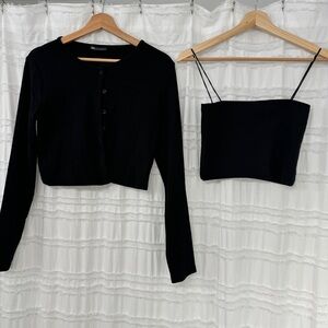 BLACK MATCHING CARDIGAN AND TANK TOP CO-ORD SET